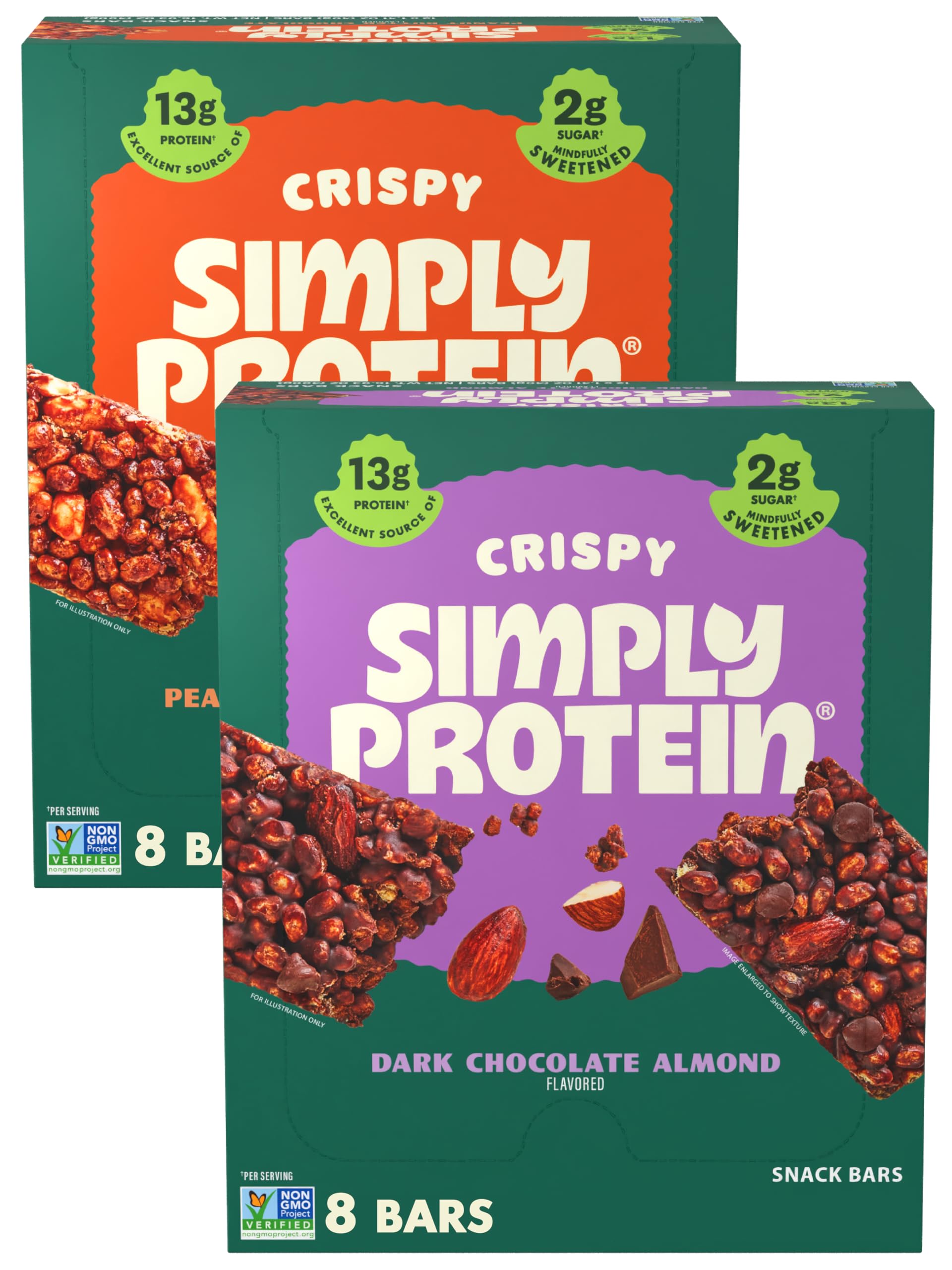 Simply Protein Crispy Bars dark chocolate almond flavor, protein-packed on-the-go snack