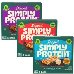 Simply Protein Dipped Bars Variety Pack front view, ready for on-the-go snacking.
