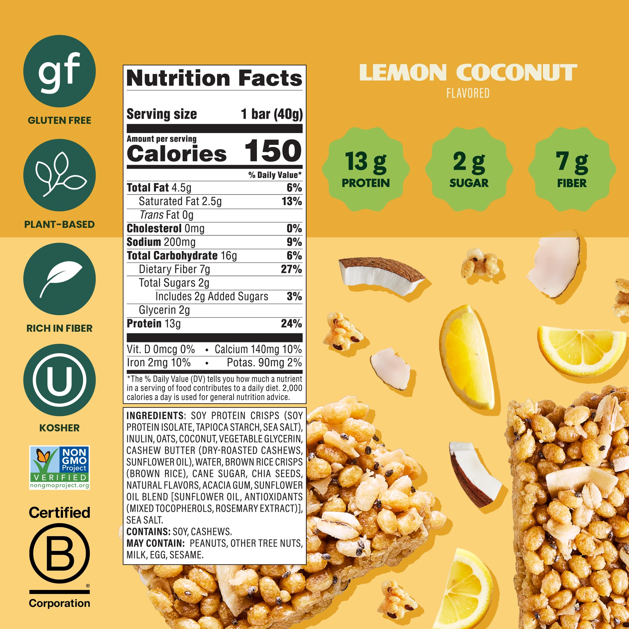 Simply Protein Lemon Coconut Bars close-up reveals coconut crunch and citrus zing for a satisfying snack.