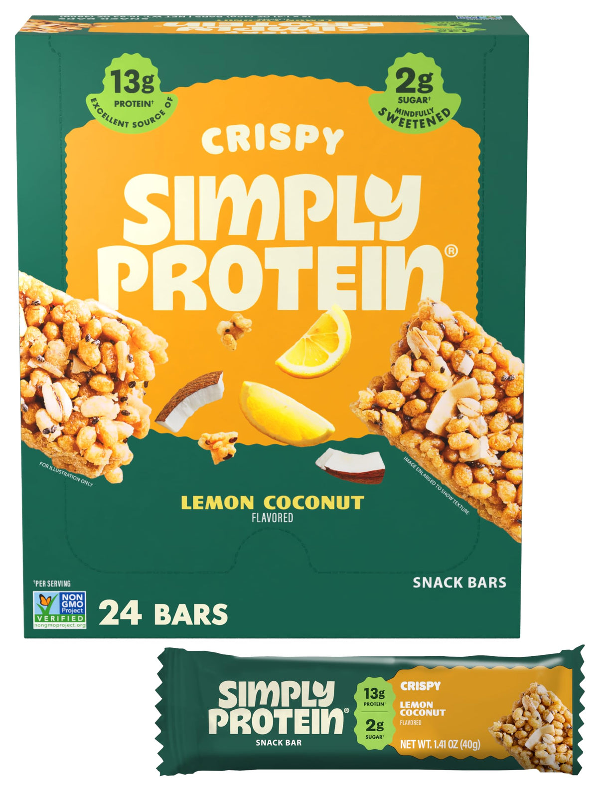 The Simply Protein Lemon Coconut Crispy Bar pack ready for on-the-go energy.
