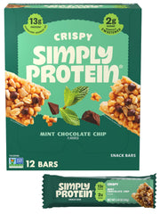 Simply Protein Mint Chocolate Chip Crispy Bar packaging for on-the-go fueling.