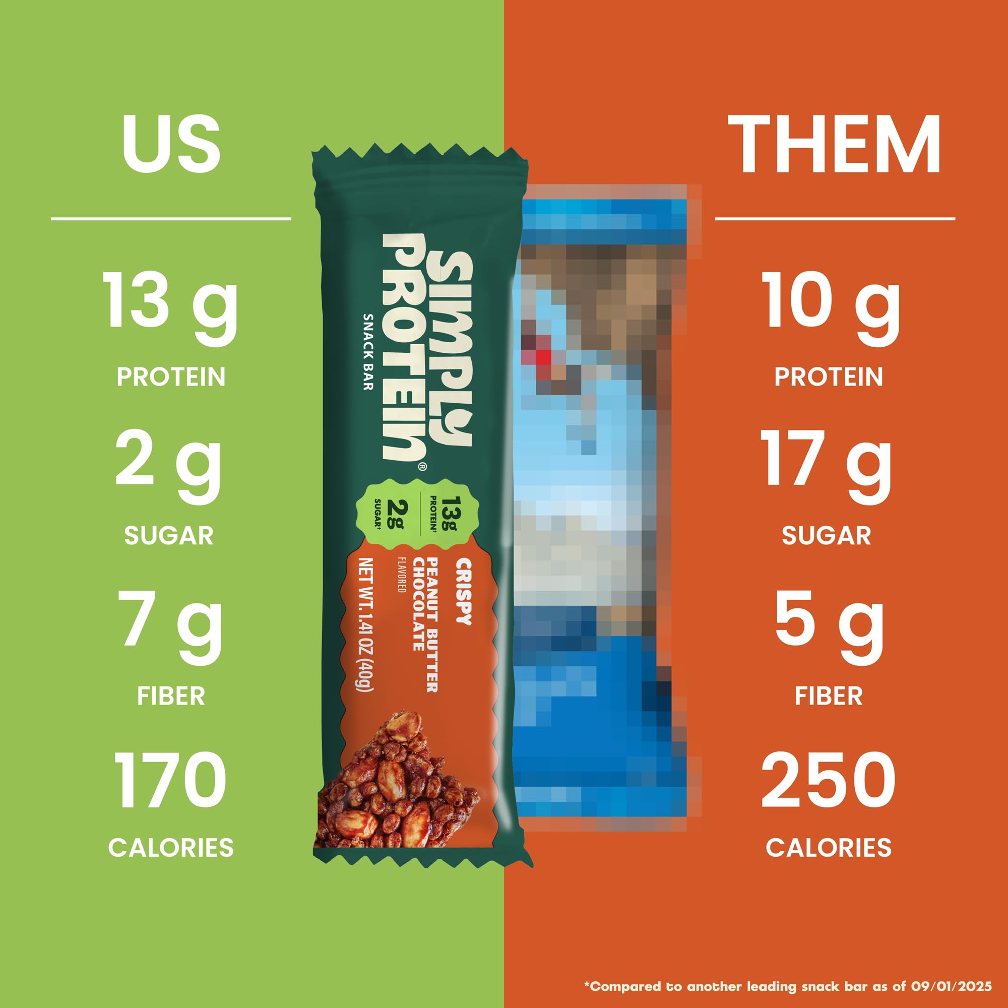 Simply Protein peanut butter chocolate crispy bar on-the-go snack for busy days
