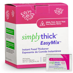 SimplyThick EasyMix bottle pour demonstrates fast thickening for nectar consistency in beverages.