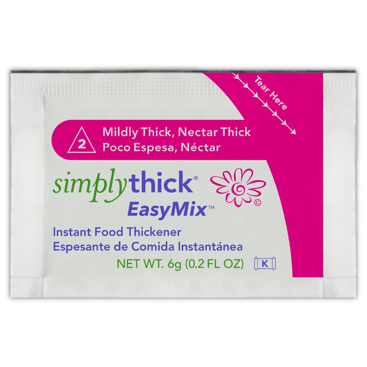 SimplyThick EasyMix packets closeup shows convenient 6 g portions for on-the-go thickening.