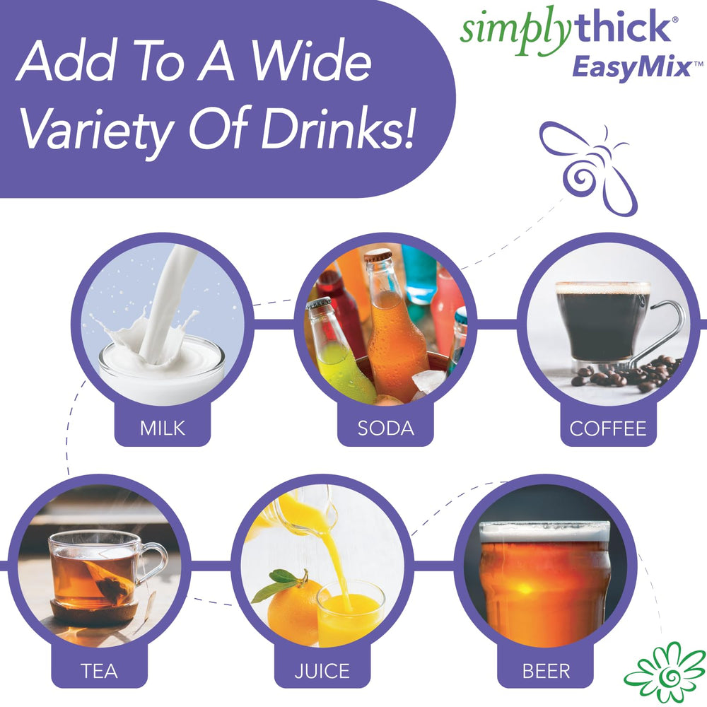 SimplyThick EasyMix shelf-life label emphasizes long-lasting thickening efficacy after manufacture.