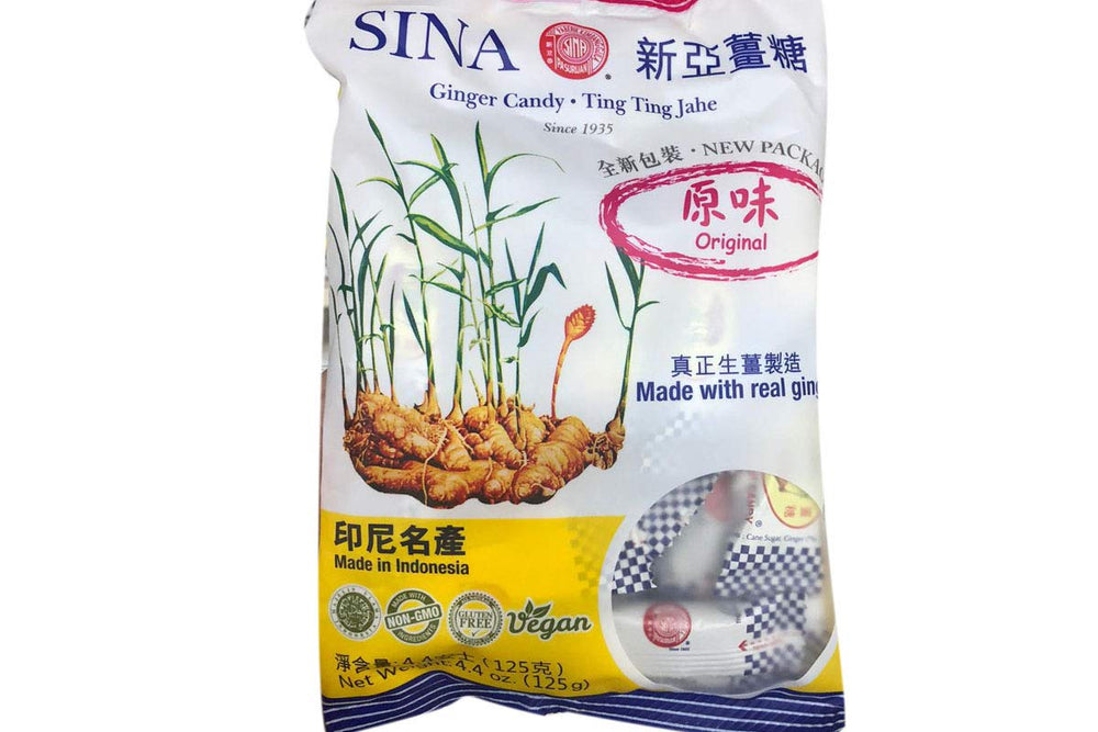 SINA Ting Ting Jahe original ginger candy in 125g pack, ideal for on-the-go snacking.