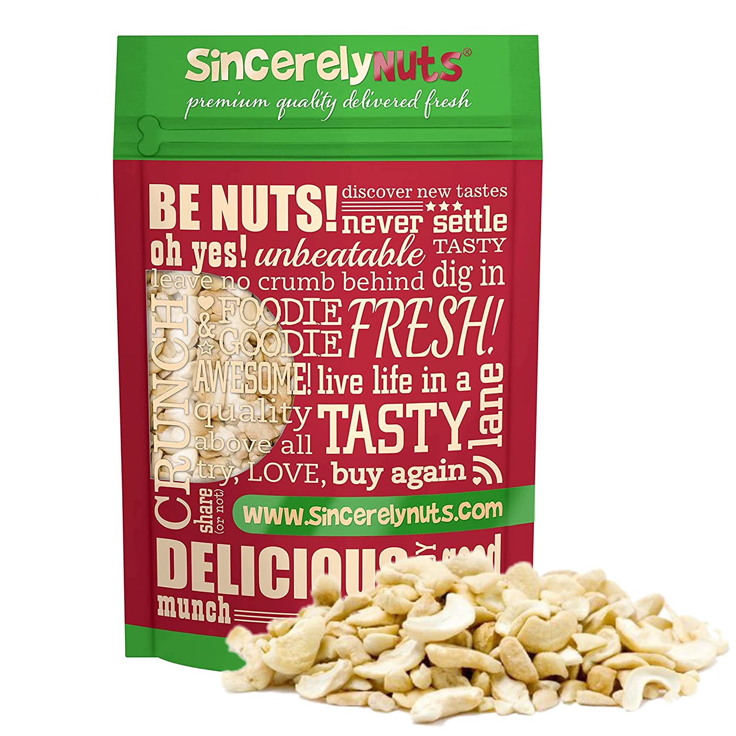 Sincerely Nuts raw cashews pieces unsalted 5 lb bag, rich in protein for daily snacking.
