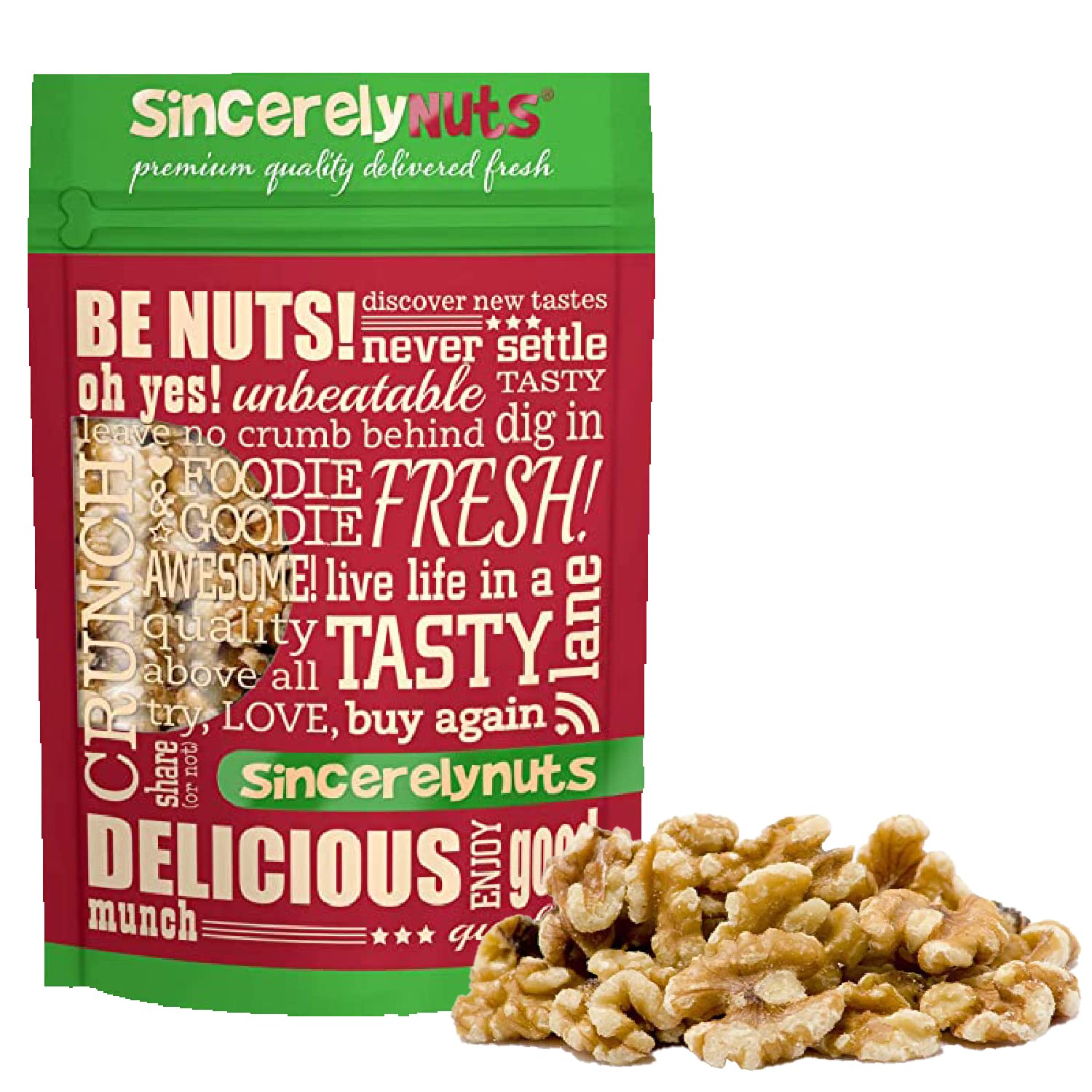 Sincerely Nuts raw walnuts in bag – easy to store and snack-ready.