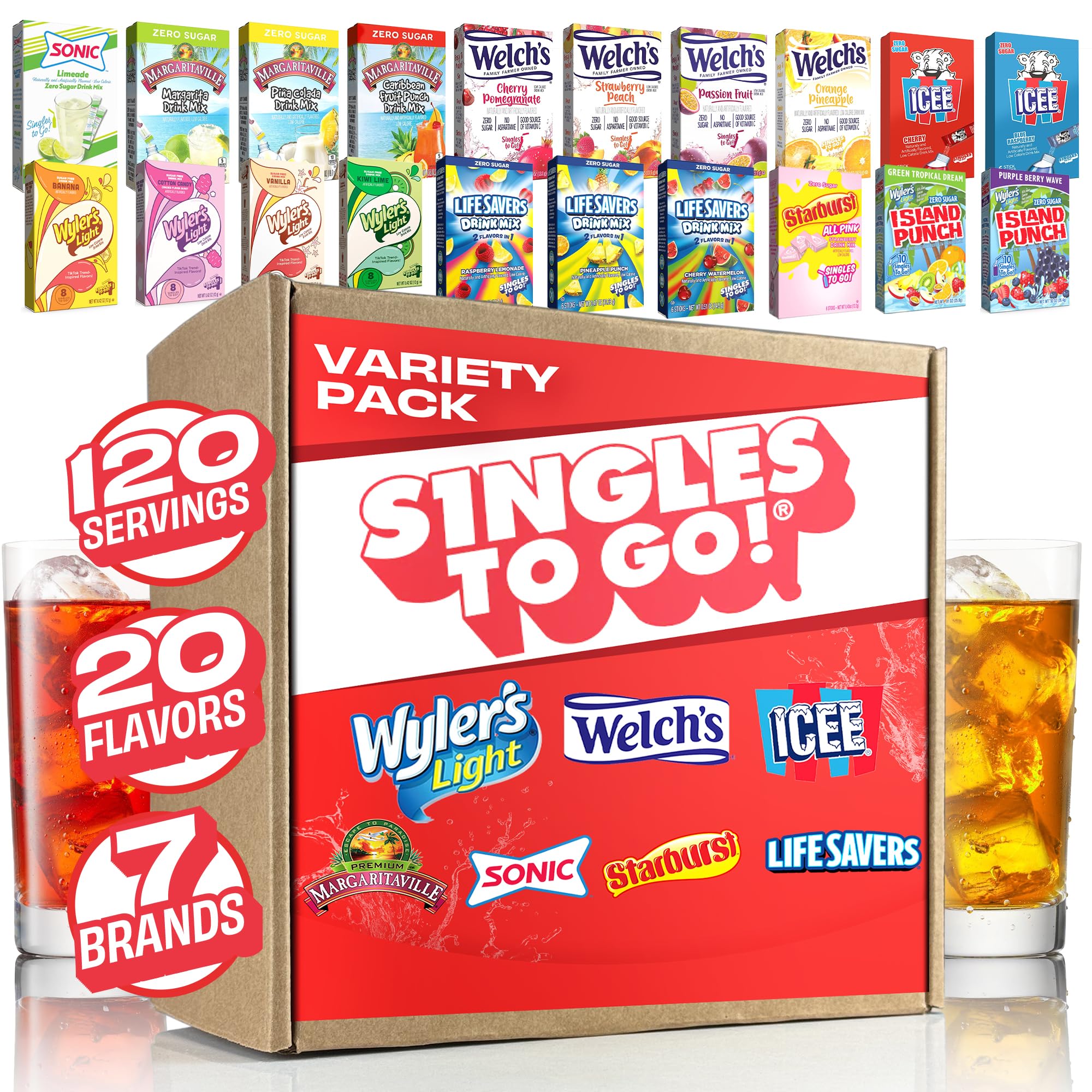 Singles To Go! 120ct bulk variety box for versatile hydration with a broad flavor assortment.