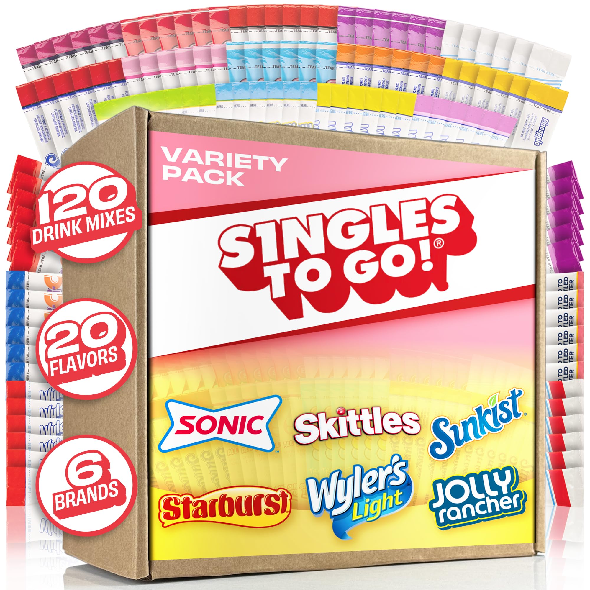 SINGLES TO GO! bulk 120ct gift box with assorted flavors for convenient hydration.