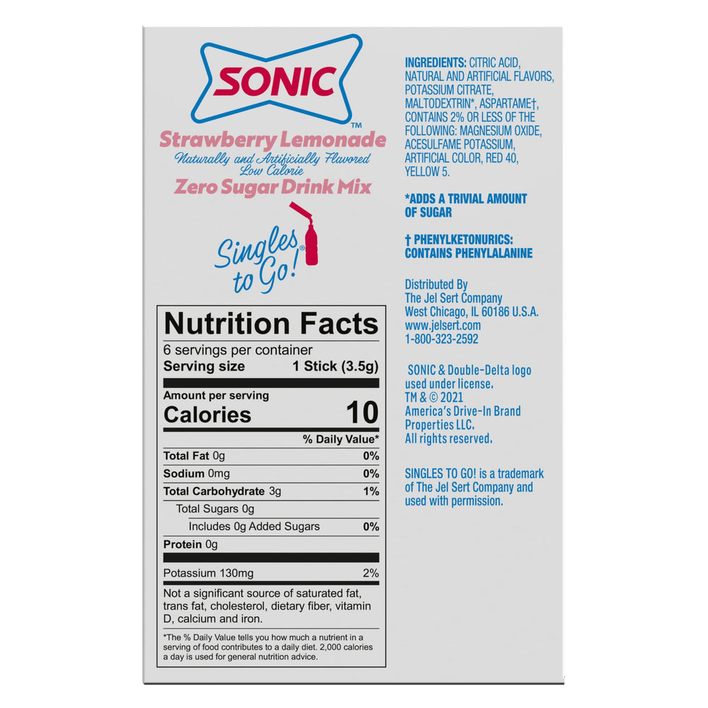 SINGLES TO GO! Bag-friendly Sonic drink mix pack for on the go