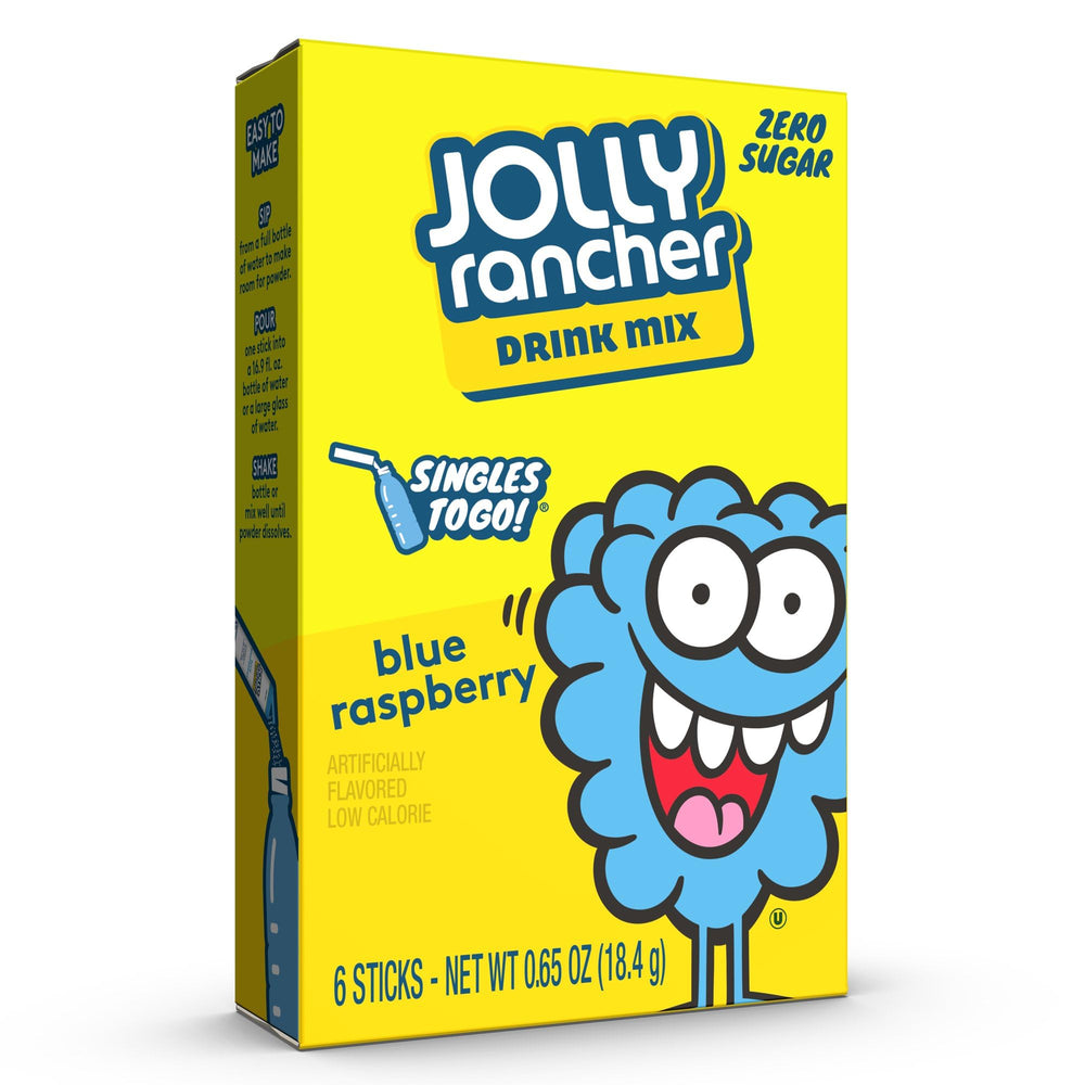 SINGLES TO GO blue raspberry boxes—pack of four for on-the-go hydration.