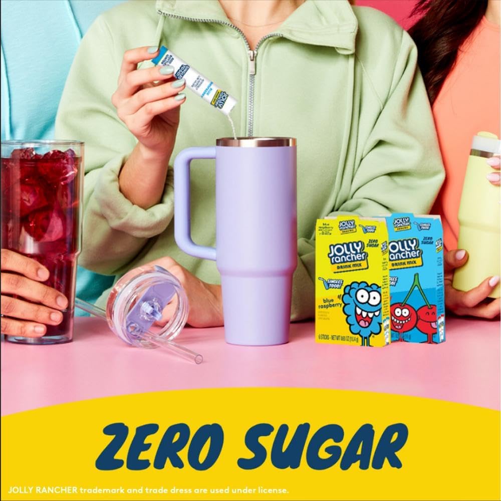 SINGLES TO GO blue raspberry glass with water—refreshing, sugar-free.