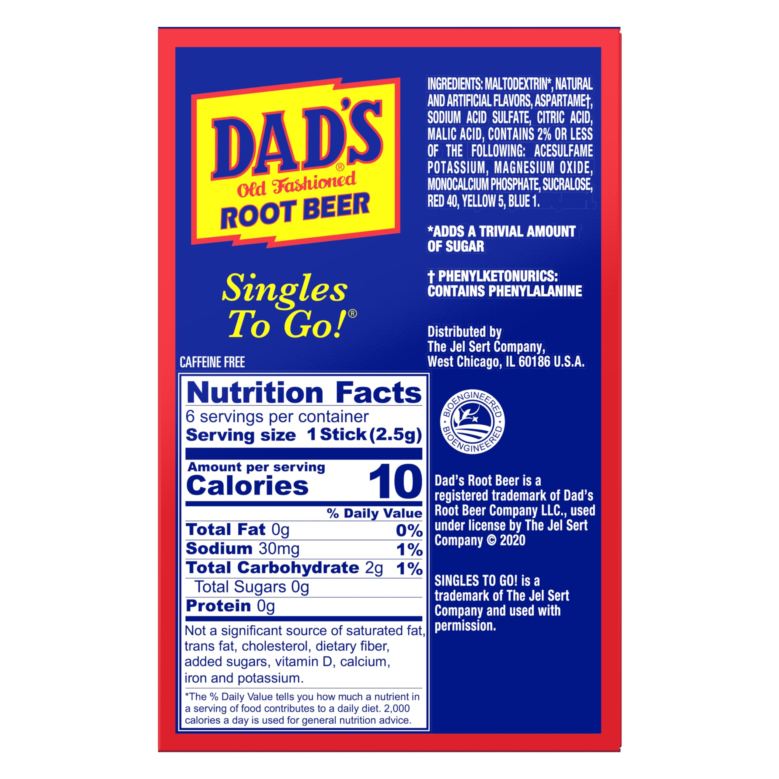Single sticks pack of Dad's Root Beer ready to mix for quick, low-calorie refreshment.