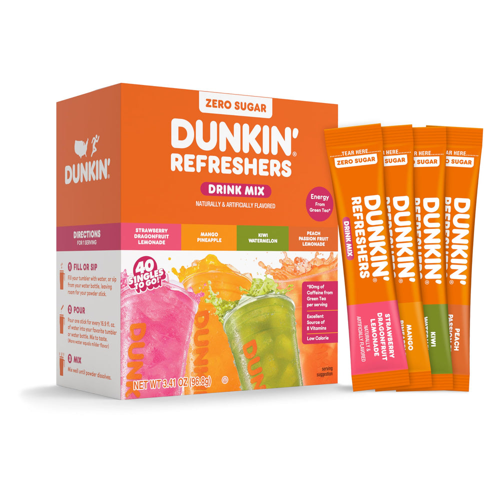 Dunkin Refreshers Singles To Go box with 40 sticks for on-the-go hydration