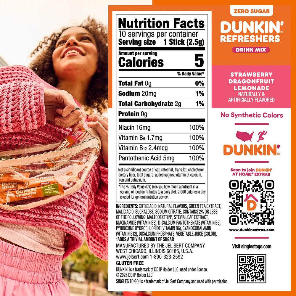 Compact Dunkin Refreshers box for travel-friendly flavor on the move.