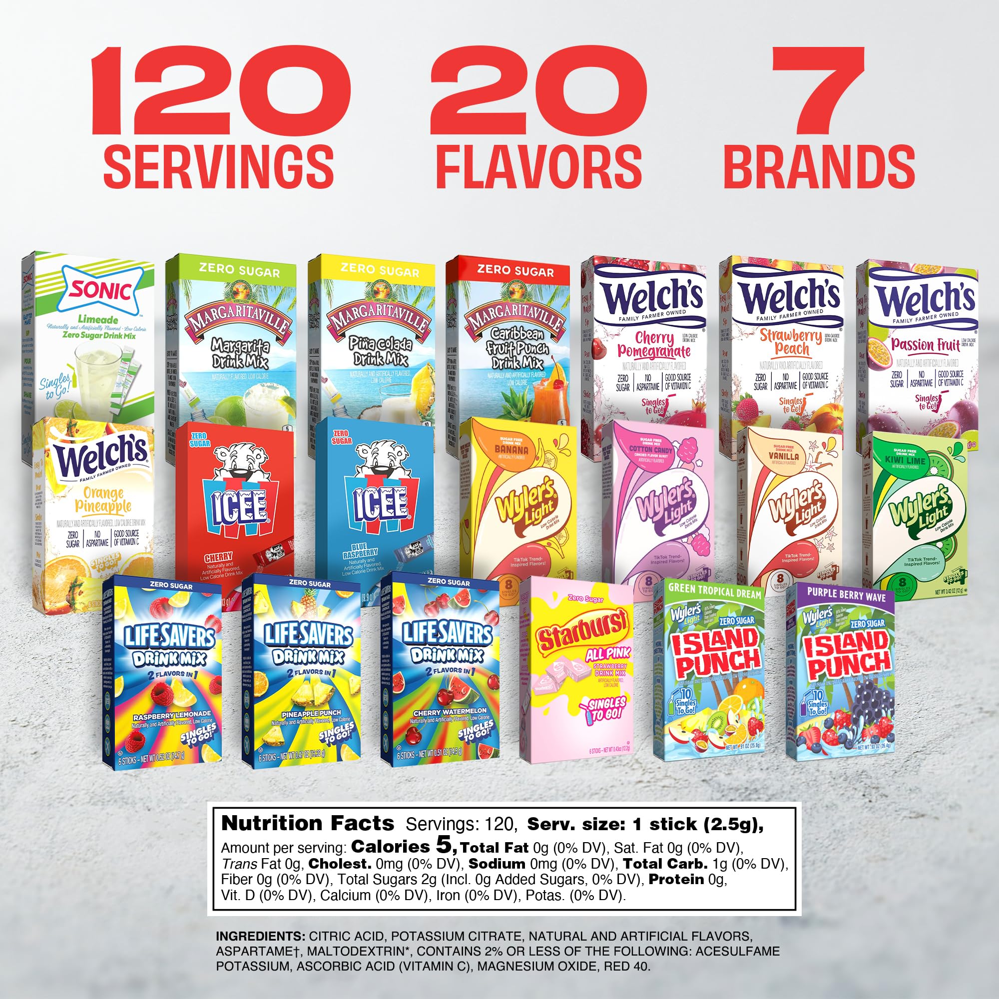 Singles To Go! assorted packets on display for easy grab and go hydration.