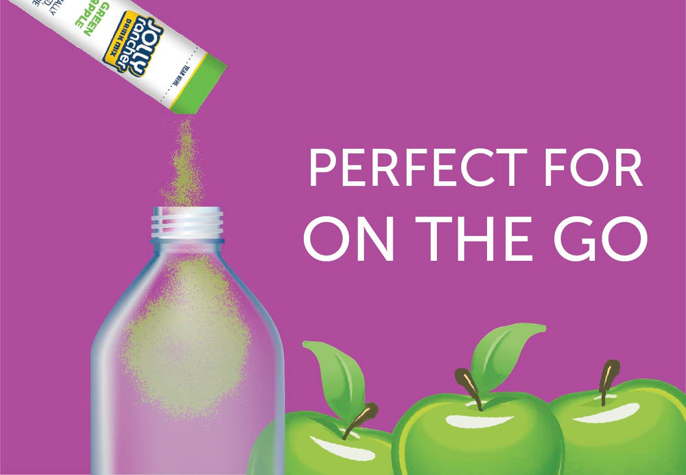 SINGLES TO GO! Green Apple drink prepared in a glass for refreshing sip.