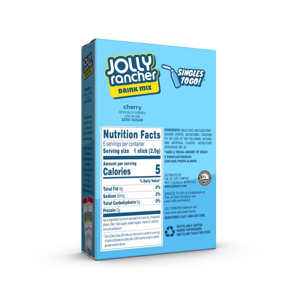 Six packets per box offering quick single-serve cherry flavor on demand.