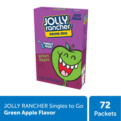 SINGLES TO GO! Jolly Rancher Green Apple packets close-up for easy mix.