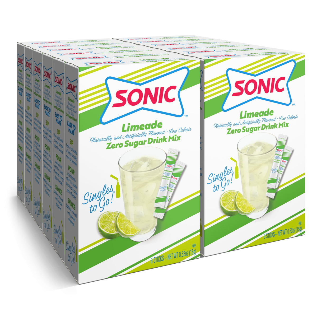 SINGLES TO GO! Limeade box packaging for convenient, sugar-free flavor on the go.