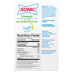 SINGLES TO GO! Limeade packets dissolving in water for a refreshing, sugar-free beverage.