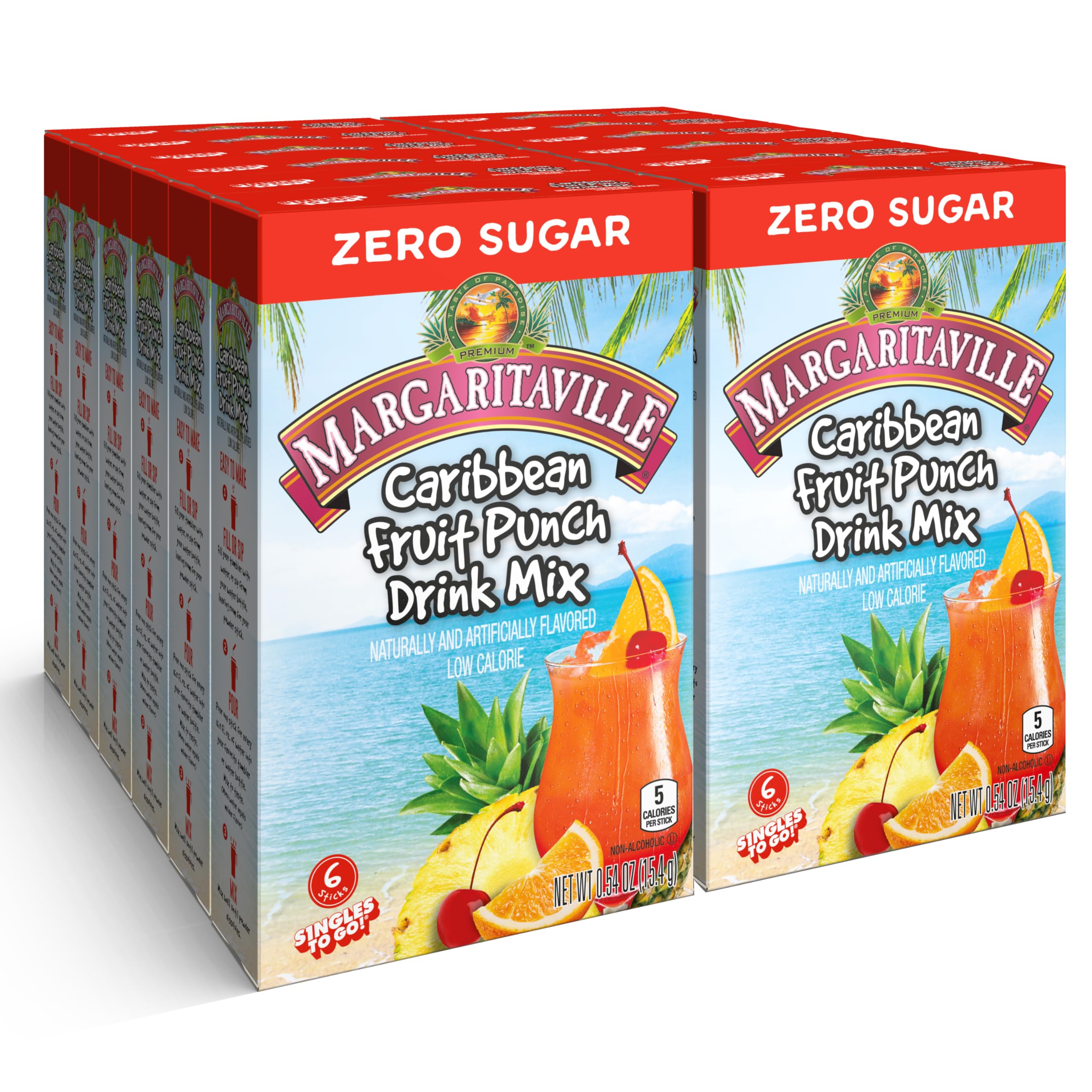 Singles To Go Margaritaville variety box with six flavors for versatile sipping.