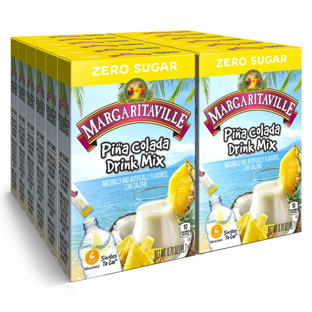 Margaritaville SINGLES TO GO powder stick dissolving in water for a quick tropical sip.