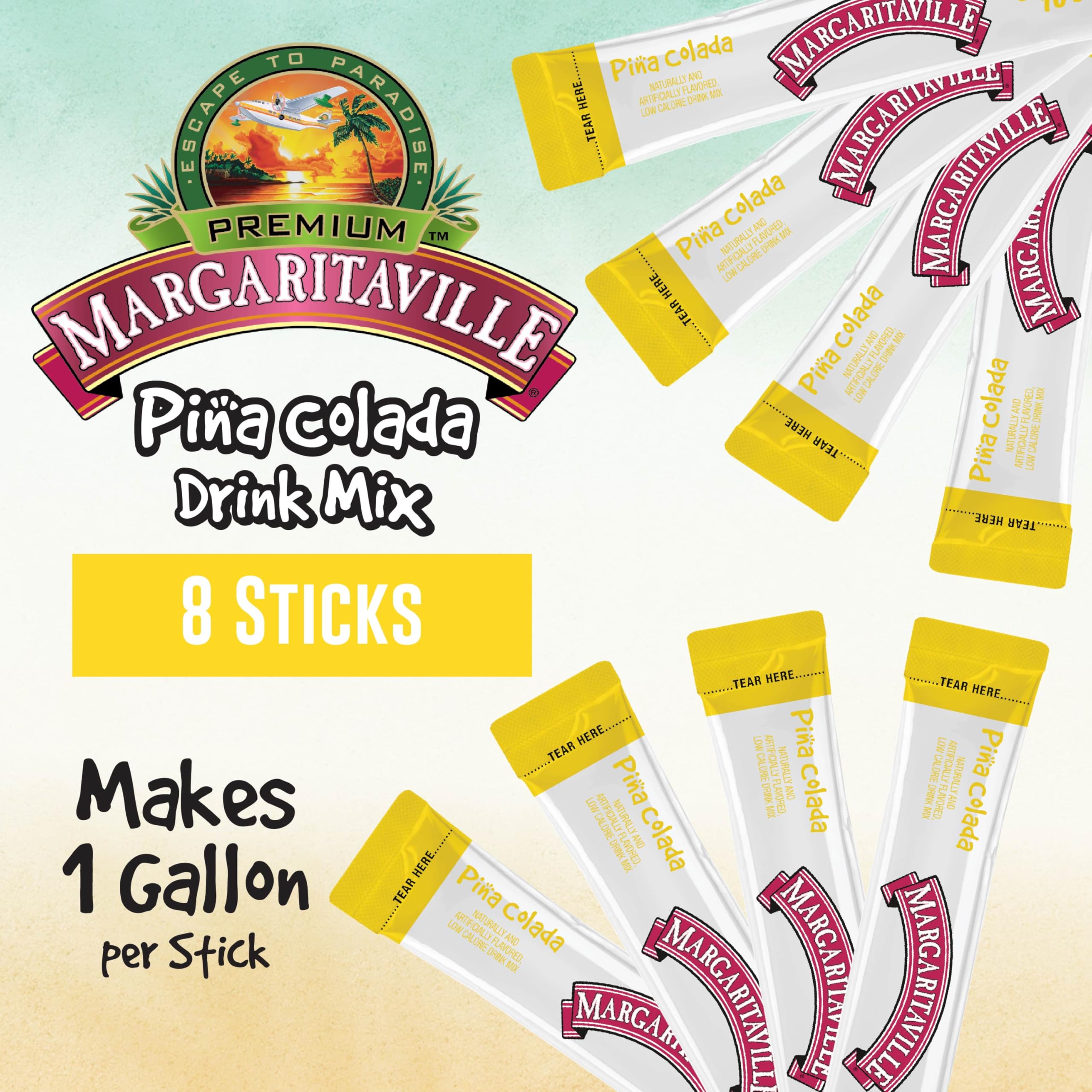 Pour Margaritaville mix into water for tropical flavor on the go