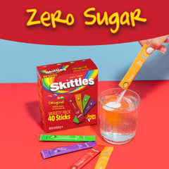 SINGLES TO GO Skittles four flavors display in colorful packaging.