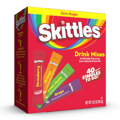 SINGLES TO GO Skittles variety pack box with four flavors for on-the-go hydration.