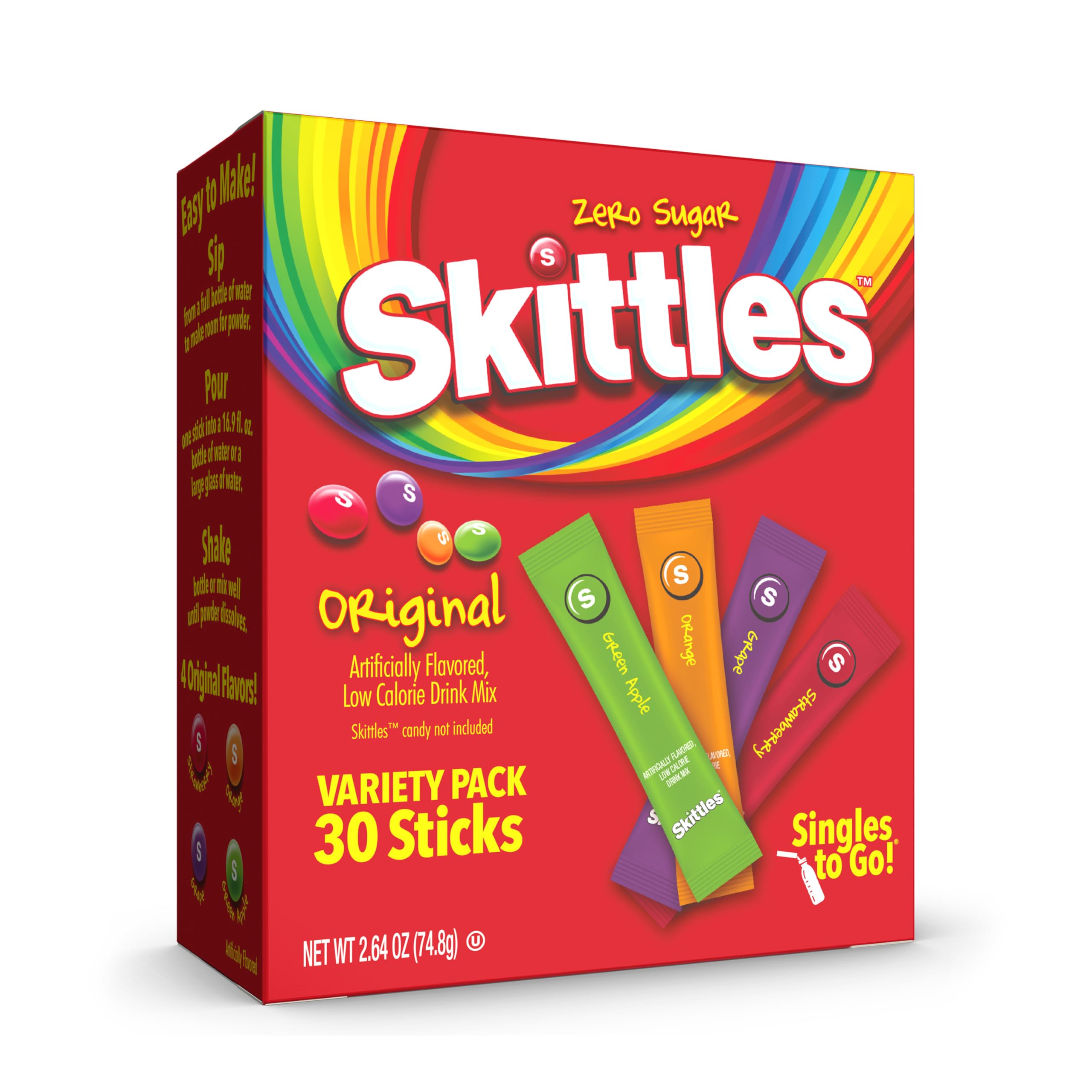 SINGLES TO GO Skittles Variety Pack with four flavors for on-the-go hydration.