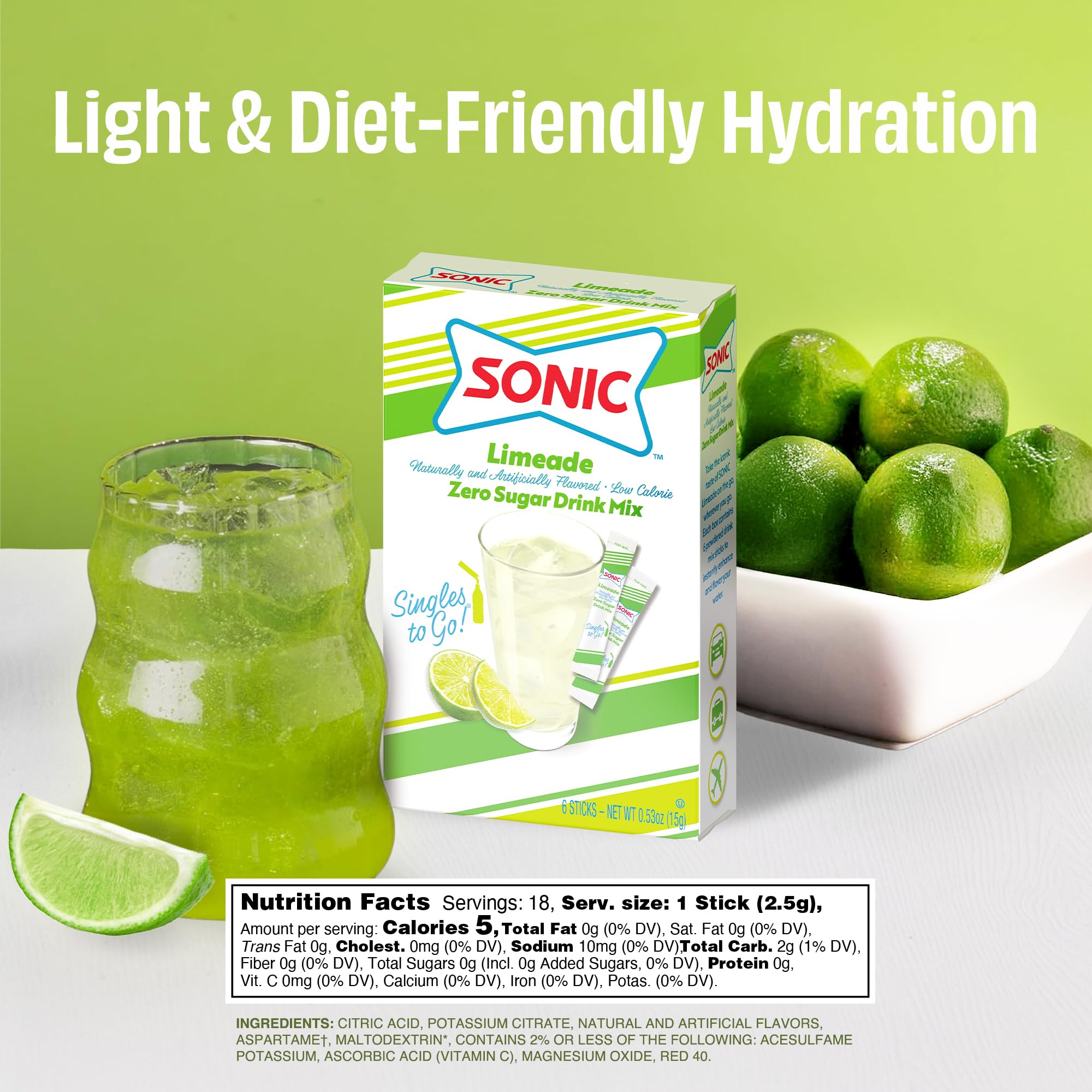 SINGLES TO GO! Sonic Limeade packets for quick, on-the-go refreshment.
