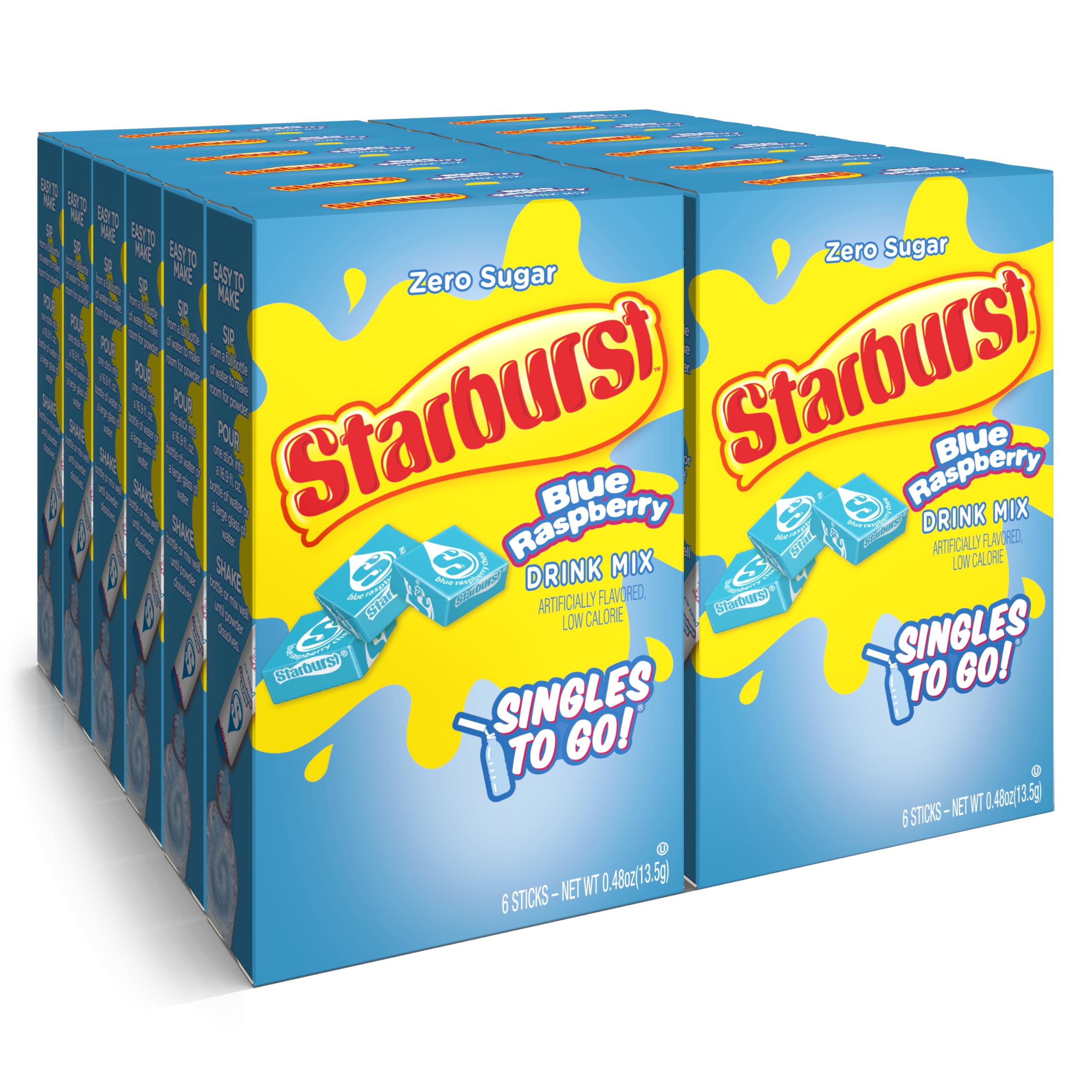 Starburst Singles To Go blue raspberry stick dissolving in water for on-the-go flavor