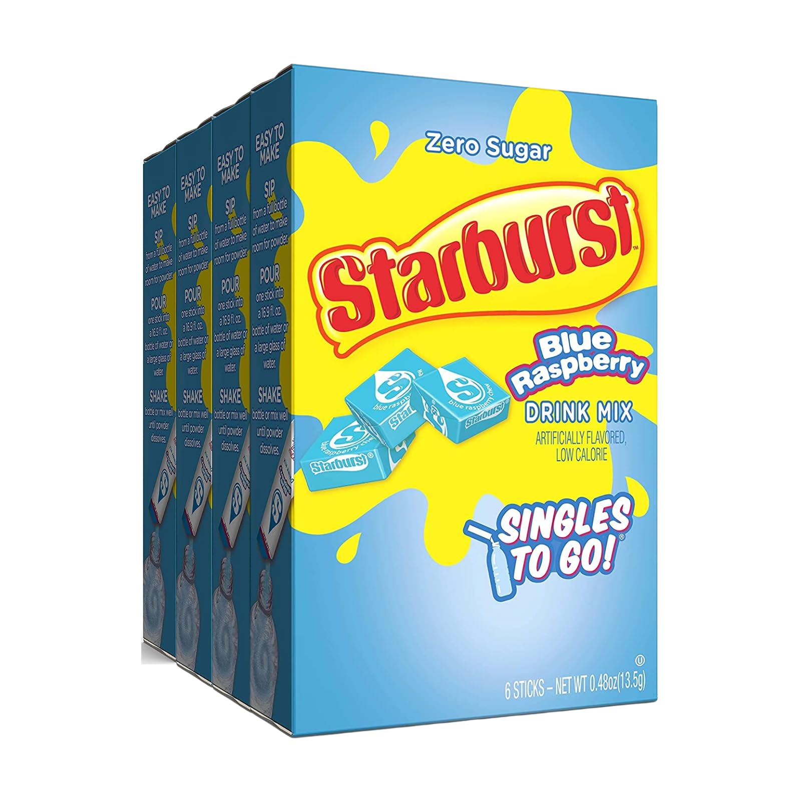 Starburst Singles To Go stick ready to mix for on-the-go flavor in water.