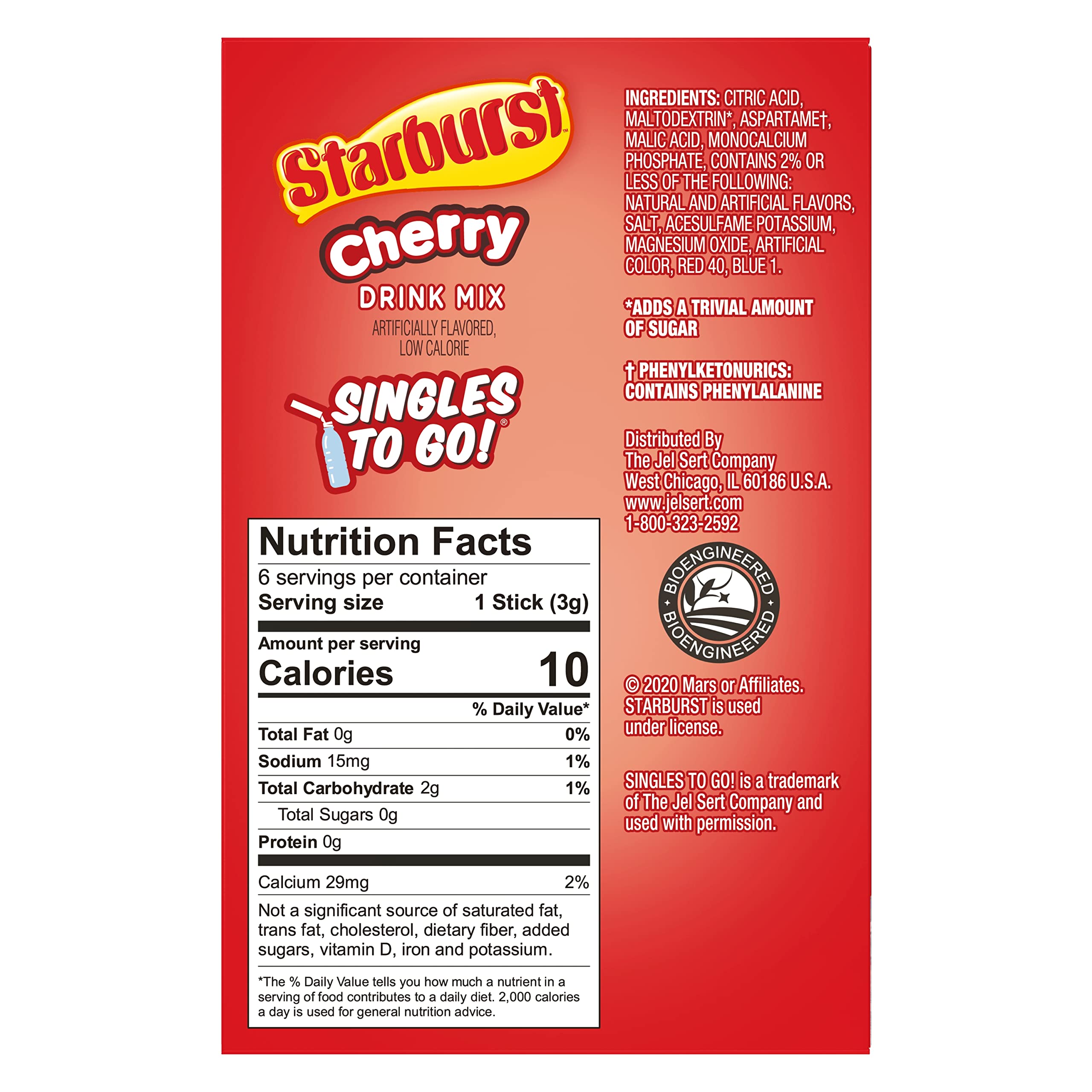 SINGLES TO GO Starburst Cherry packets close-up illustrating individually wrapped servings.