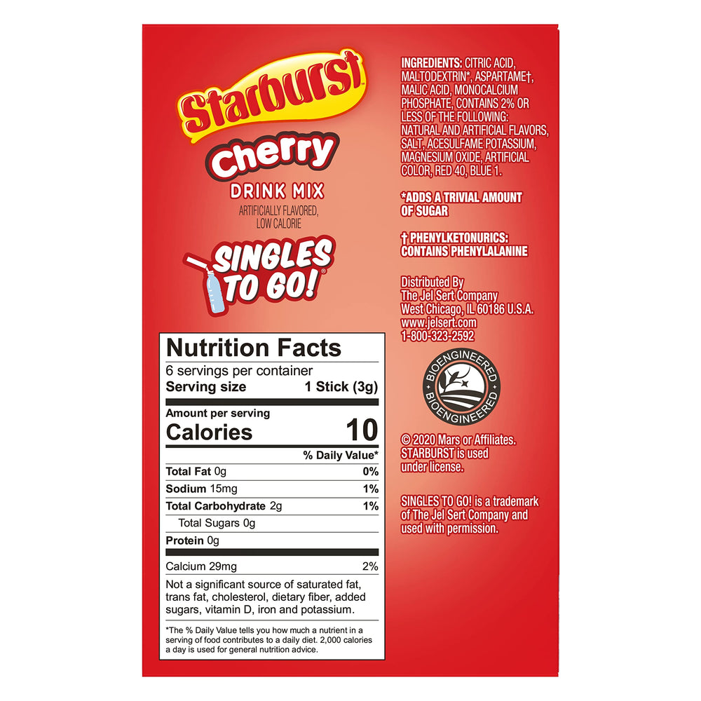 SINGLES TO GO Starburst Cherry packets close-up illustrating individually wrapped servings.
