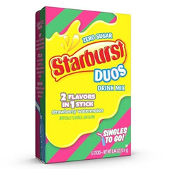 SINGLES TO GO Starburst Duos on-the-go bottle pour for strawberry-watermelon flavor.