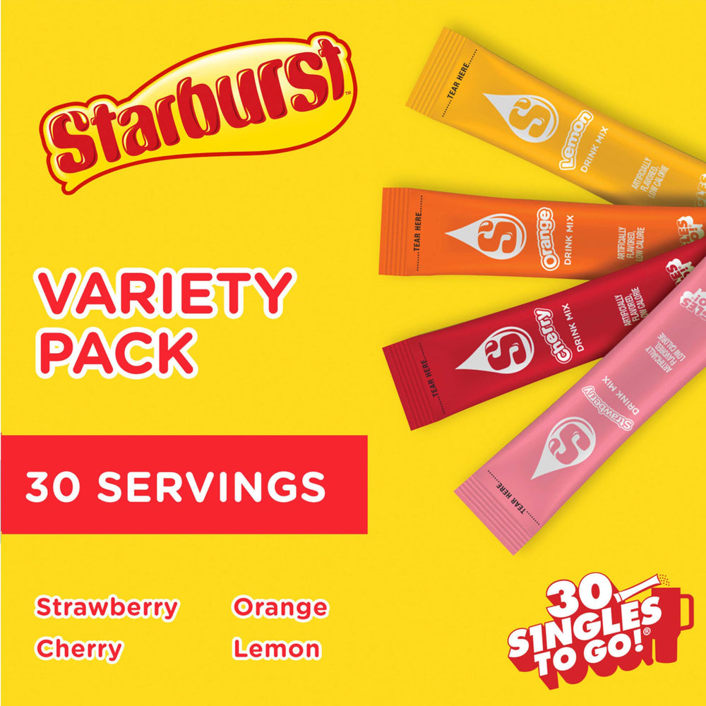 Starburst Singles To Go strawberry flavor packet for quick mixing.