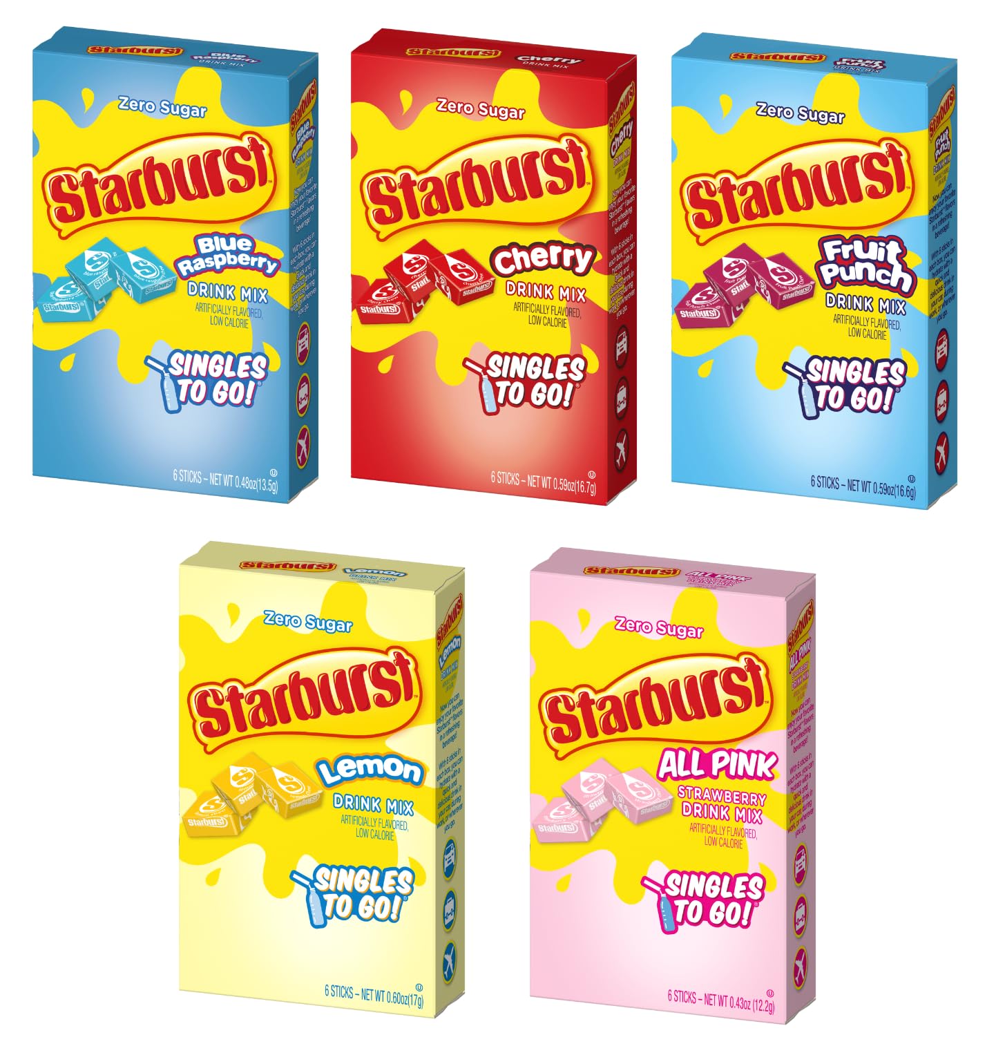 SINGLES TO GO! Starburst variety pack front box for on-the-go snacking.