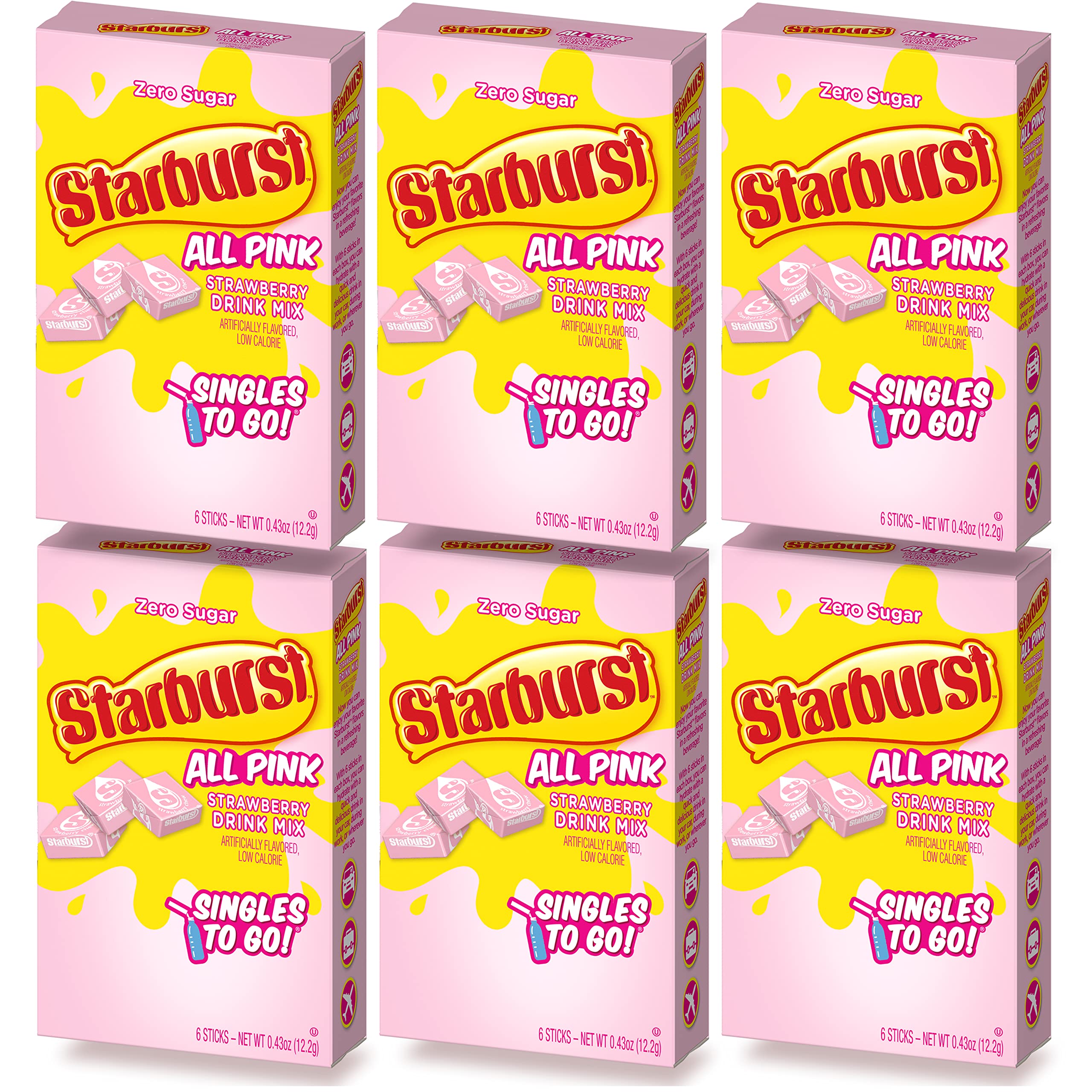 SINGLES TO GO Starburst zero sugar strawberry box for easy on-the-go flavor.