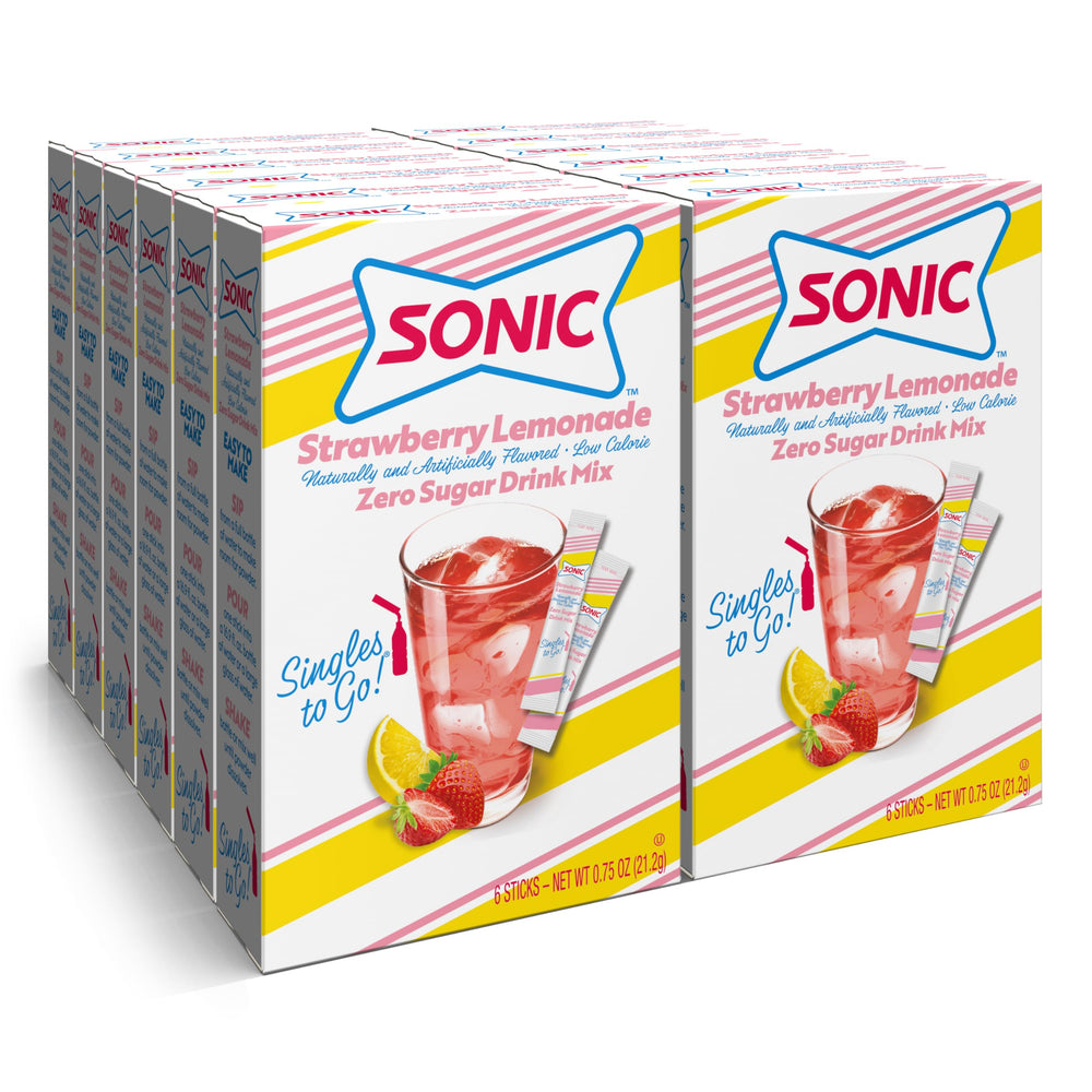 SINGLES TO GO! strawberry lemonade box packaging for on-the-go flavor.