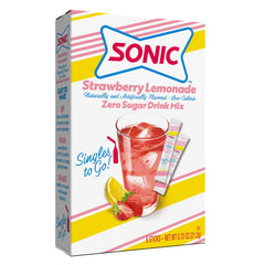 SINGLES TO GO! strawberry lemonade glass pour shows vibrant flavor.