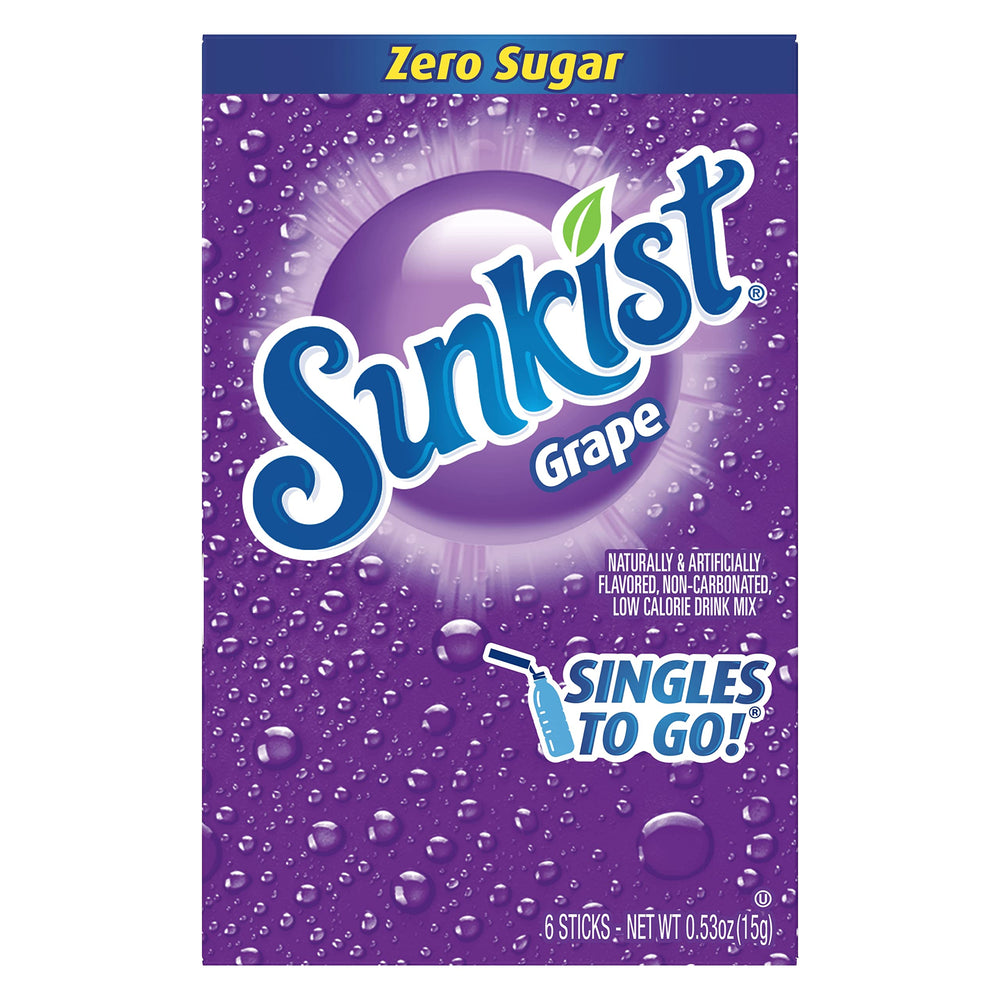 Six boxes contain thirty-six servings of Sunkist grape powder.