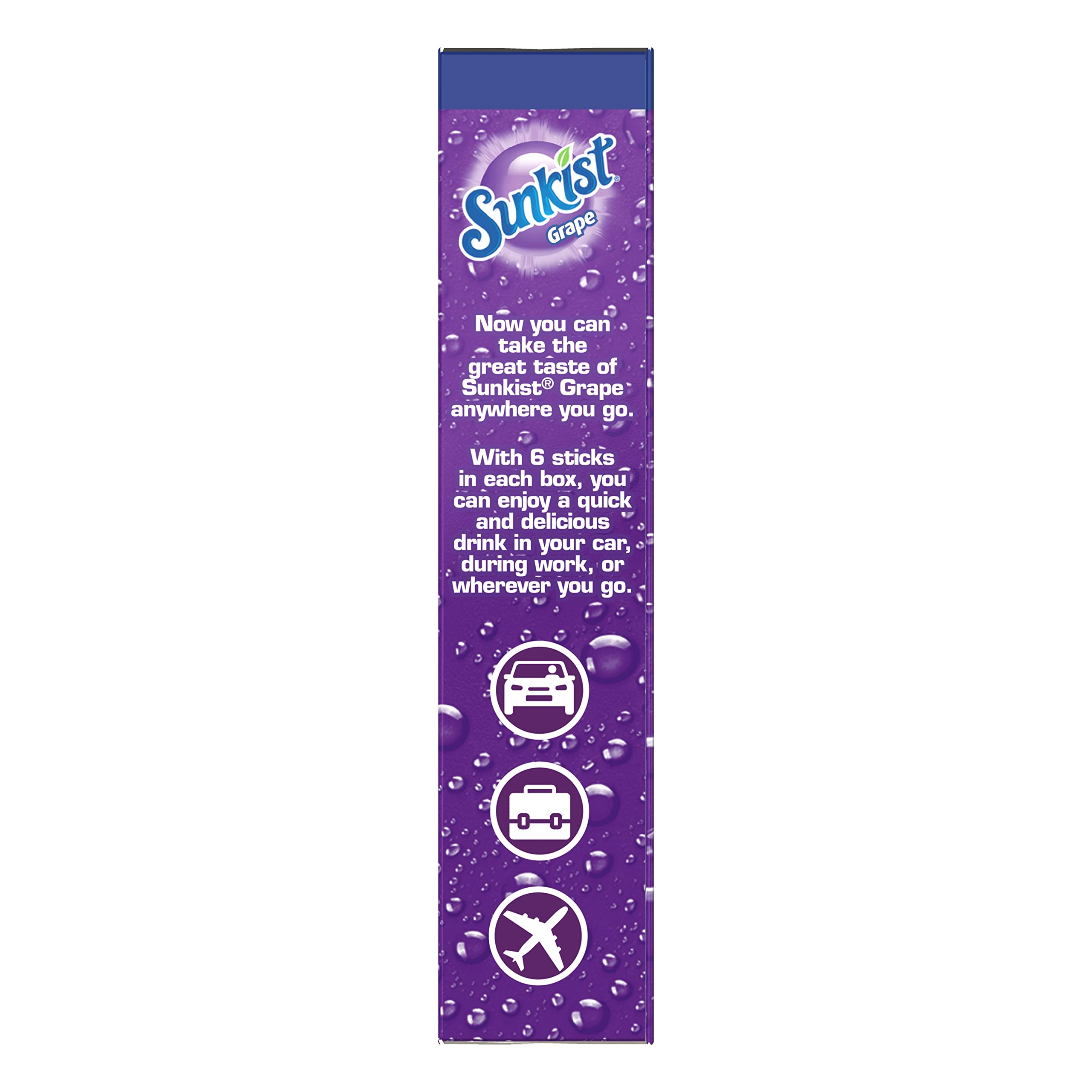 On-the-go Sunkist grape beverage packet displayed with zero sugar and convenience.