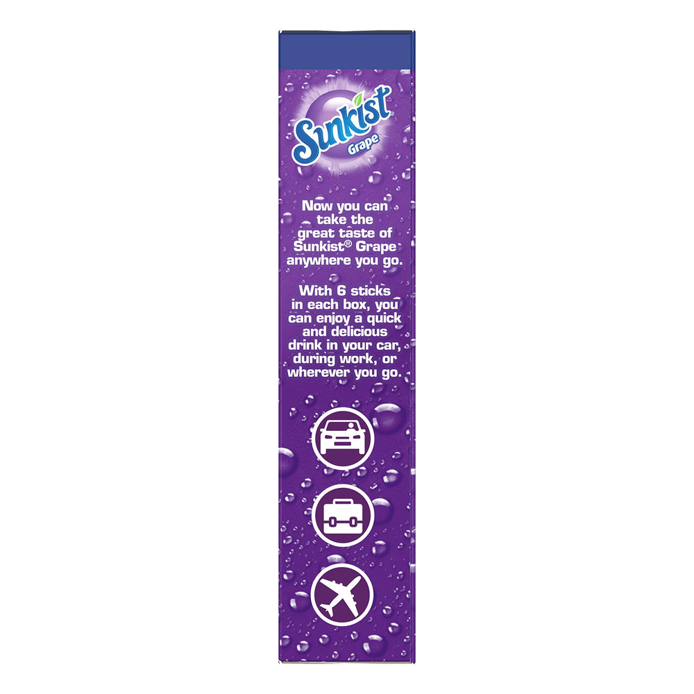 On-the-go Sunkist grape beverage packet displayed with zero sugar and convenience.