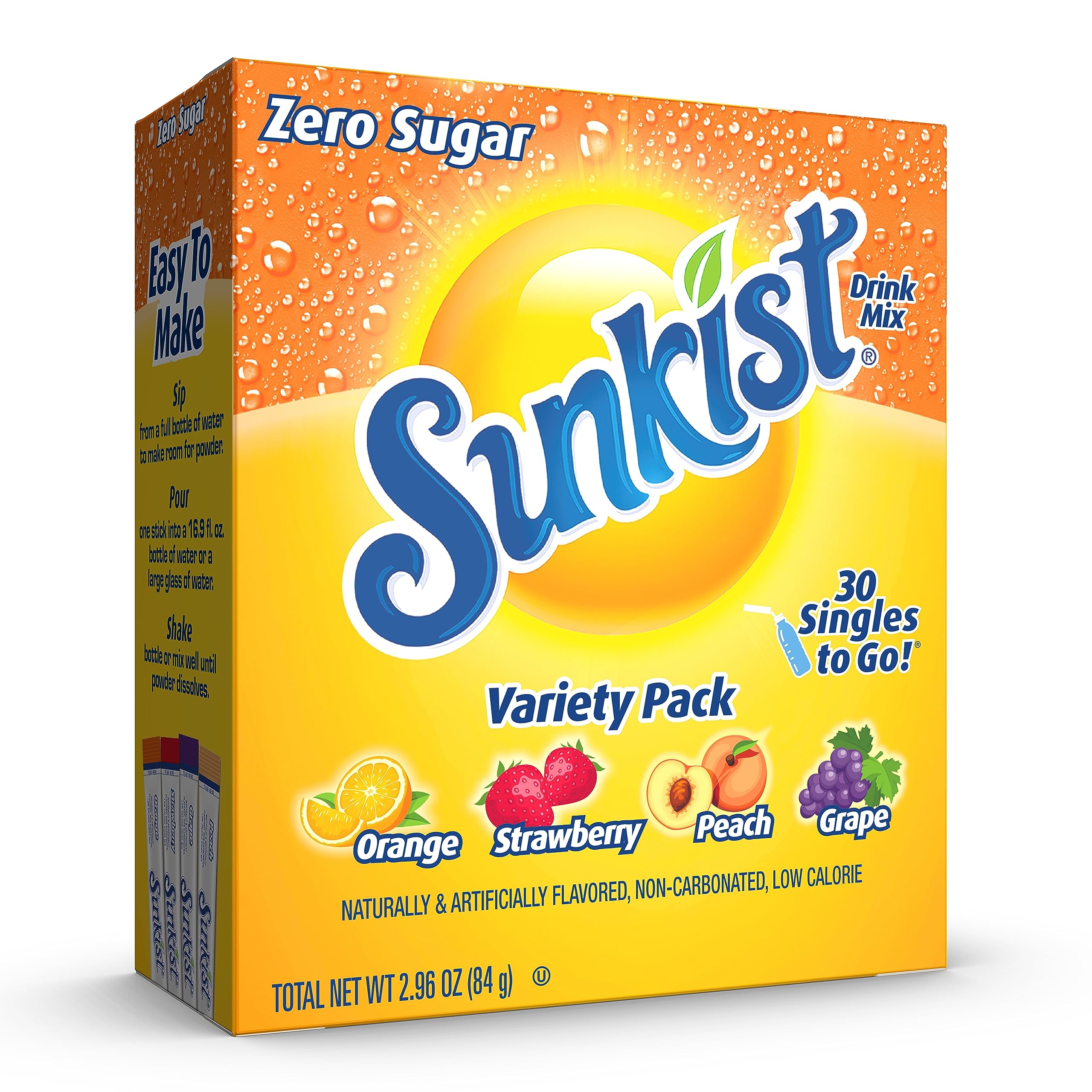 Sunkist Singles To Go orange packet ready to mix, sugar-free on-the-go flavor boost