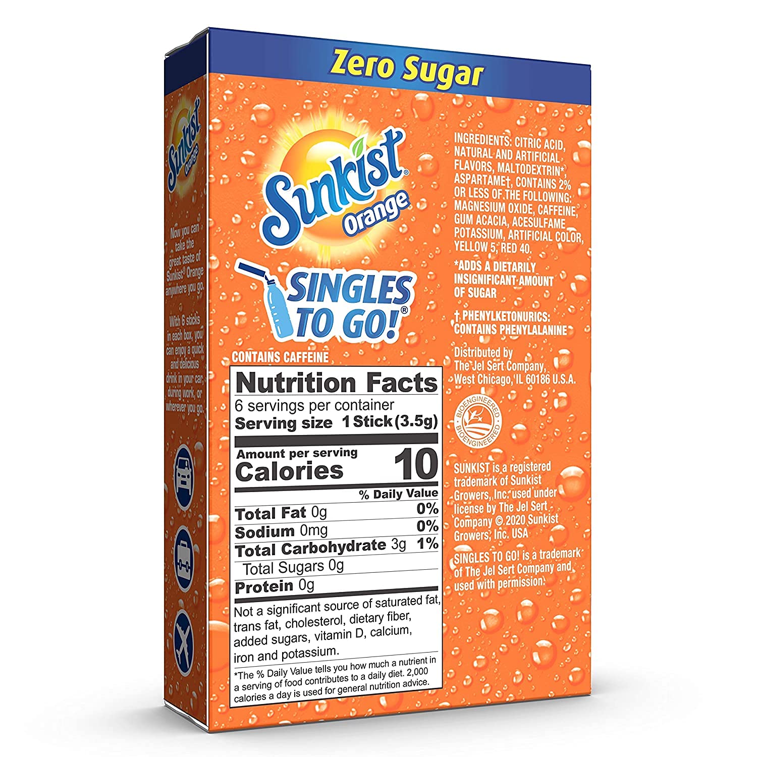 SINGLES TO GO Sunkist orange packets ready to mix for quick hydration.