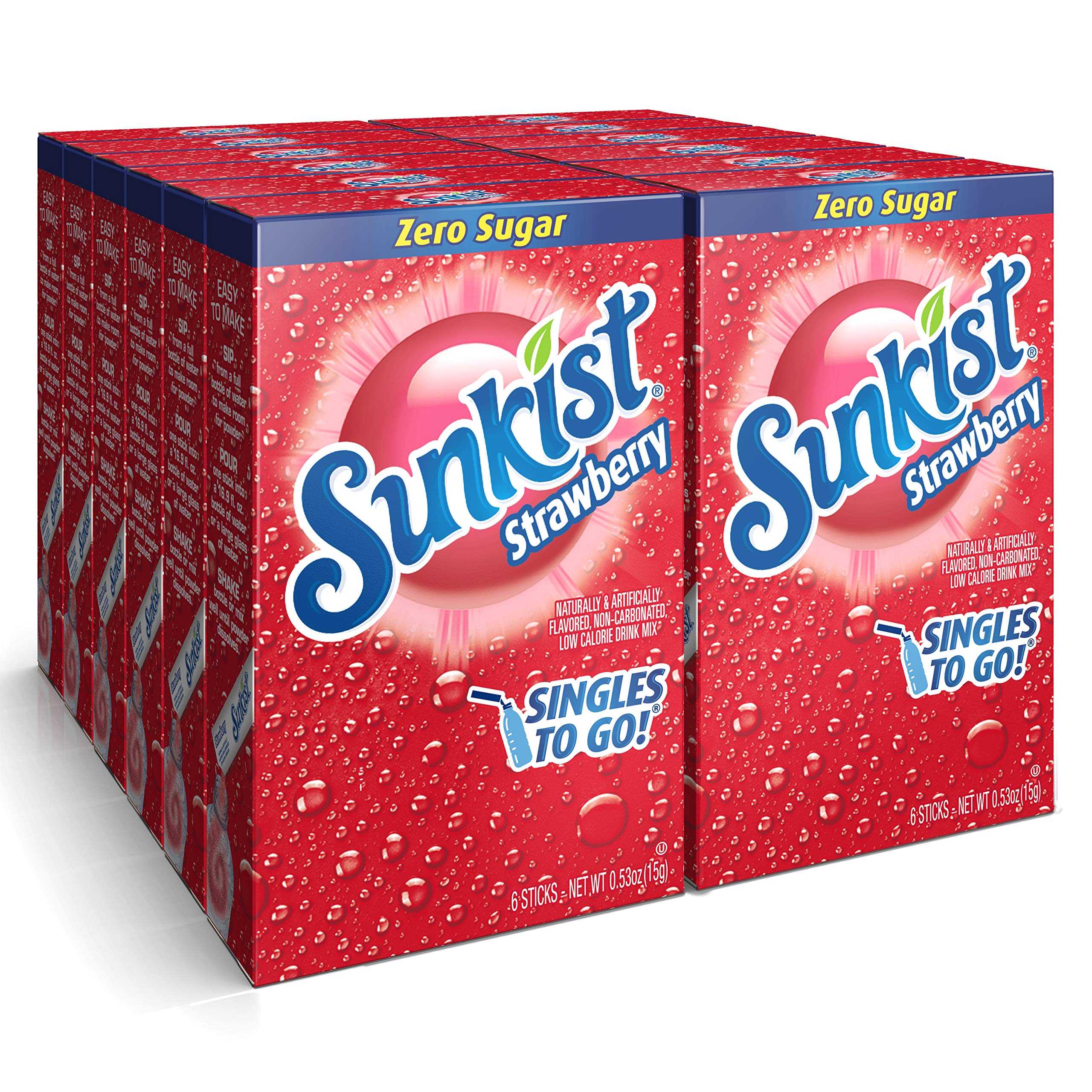 SINGLES TO GO Sunkist Strawberry stick for on-the-go flavor and zero sugar.
