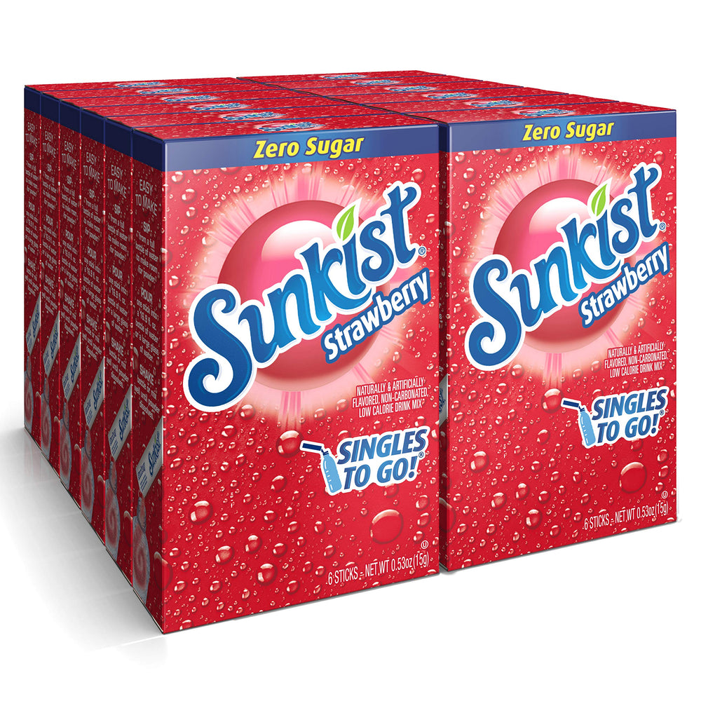 SINGLES TO GO Sunkist Strawberry stick for on-the-go flavor and zero sugar.